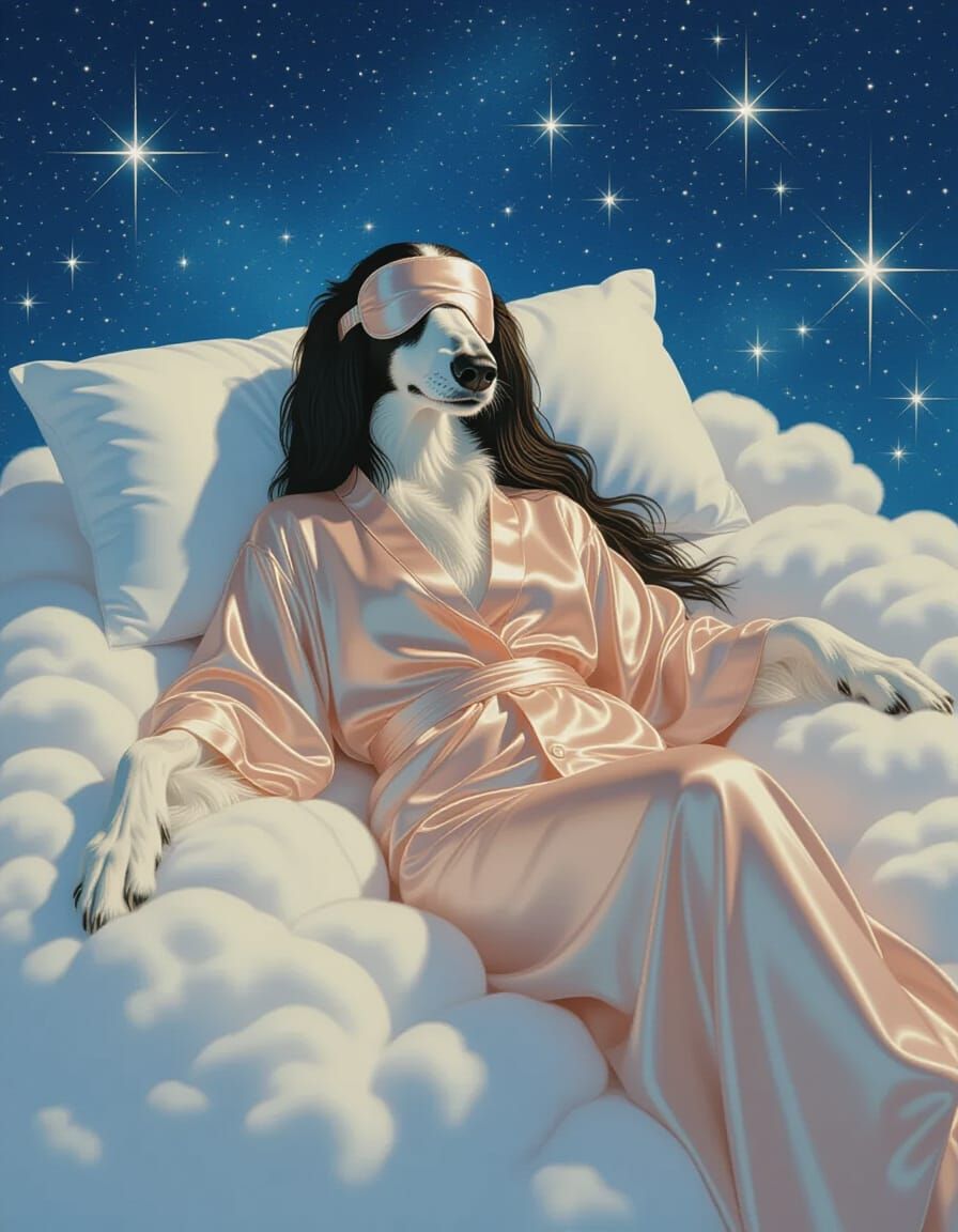 Dreamy Afghan Hound Floating Among Stars