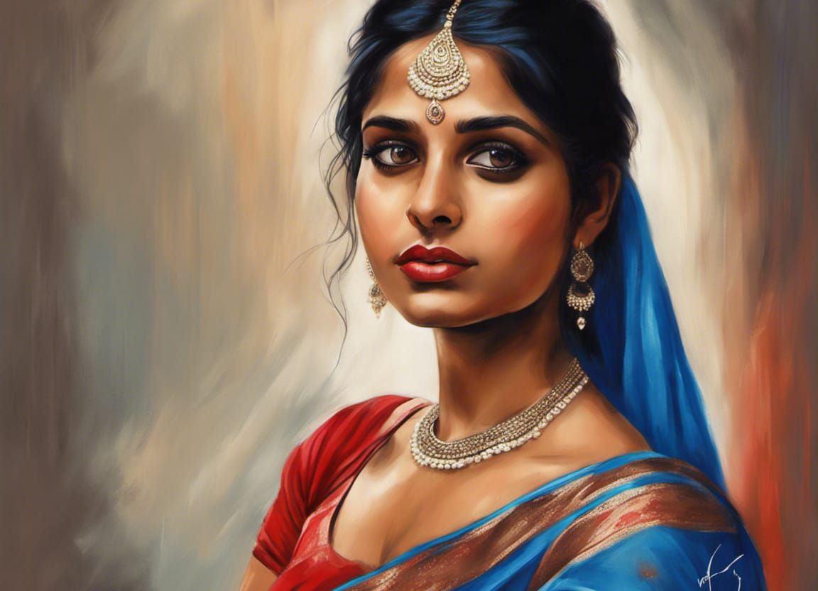 Photorealistic Portrait: Young Indian Woman in Saree