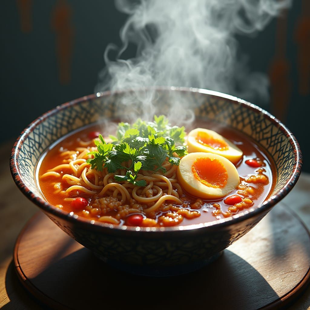 Ramen Bowl with Dreamlike Background, Digital Art