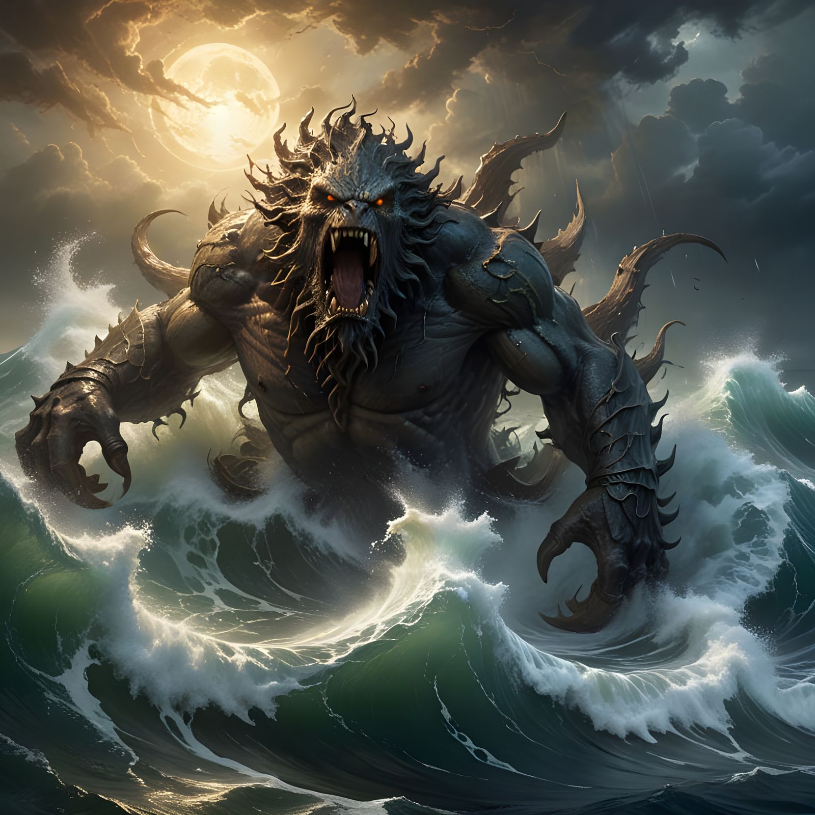 Sinister Charybdis, Greek Sea Monster in Oil Painting