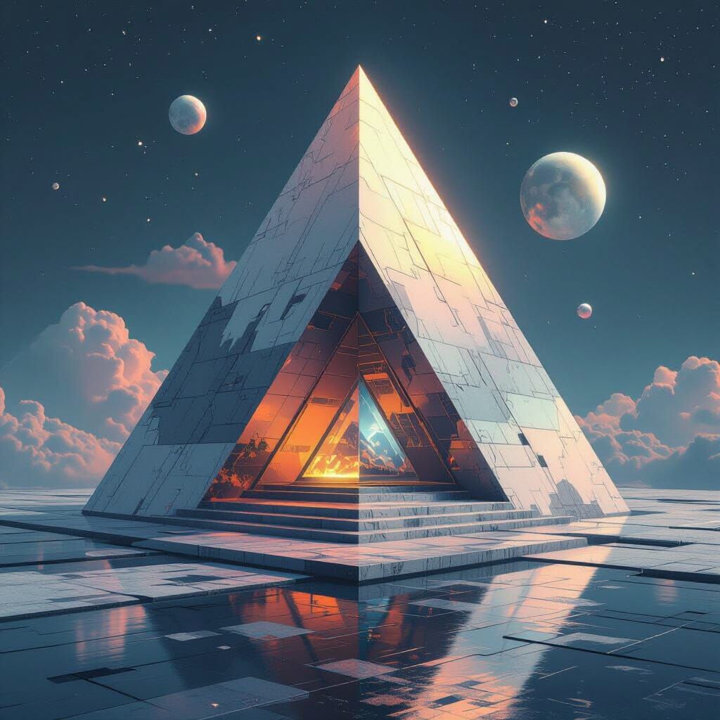 Surreal Penrose Triangle in Cyberpunk 3D Rendering