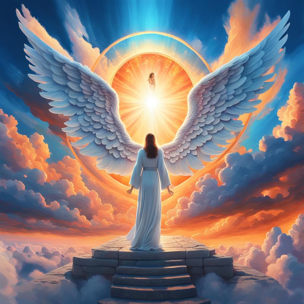 Angel Emerges from Portal in Vibrant Fantasy Art
