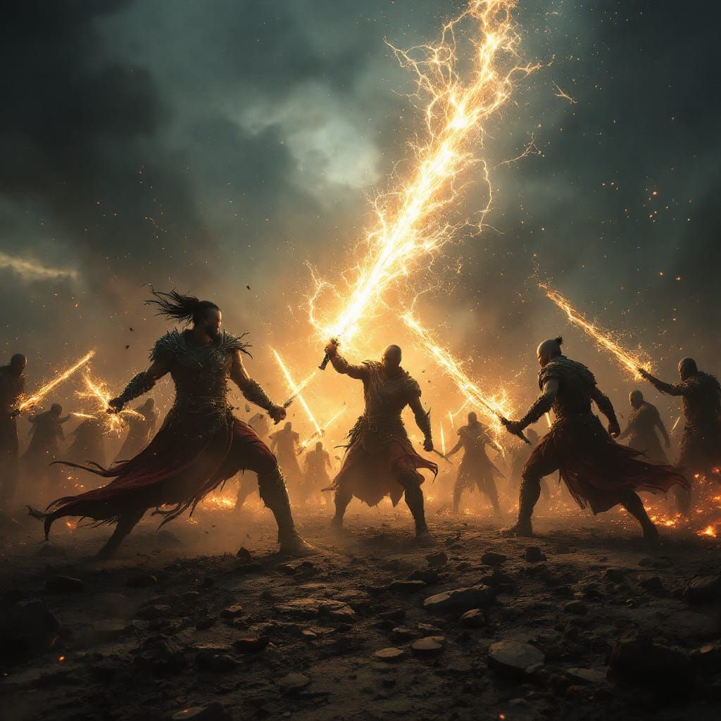 Epic Battlefield at Dusk with Supernatural Powers