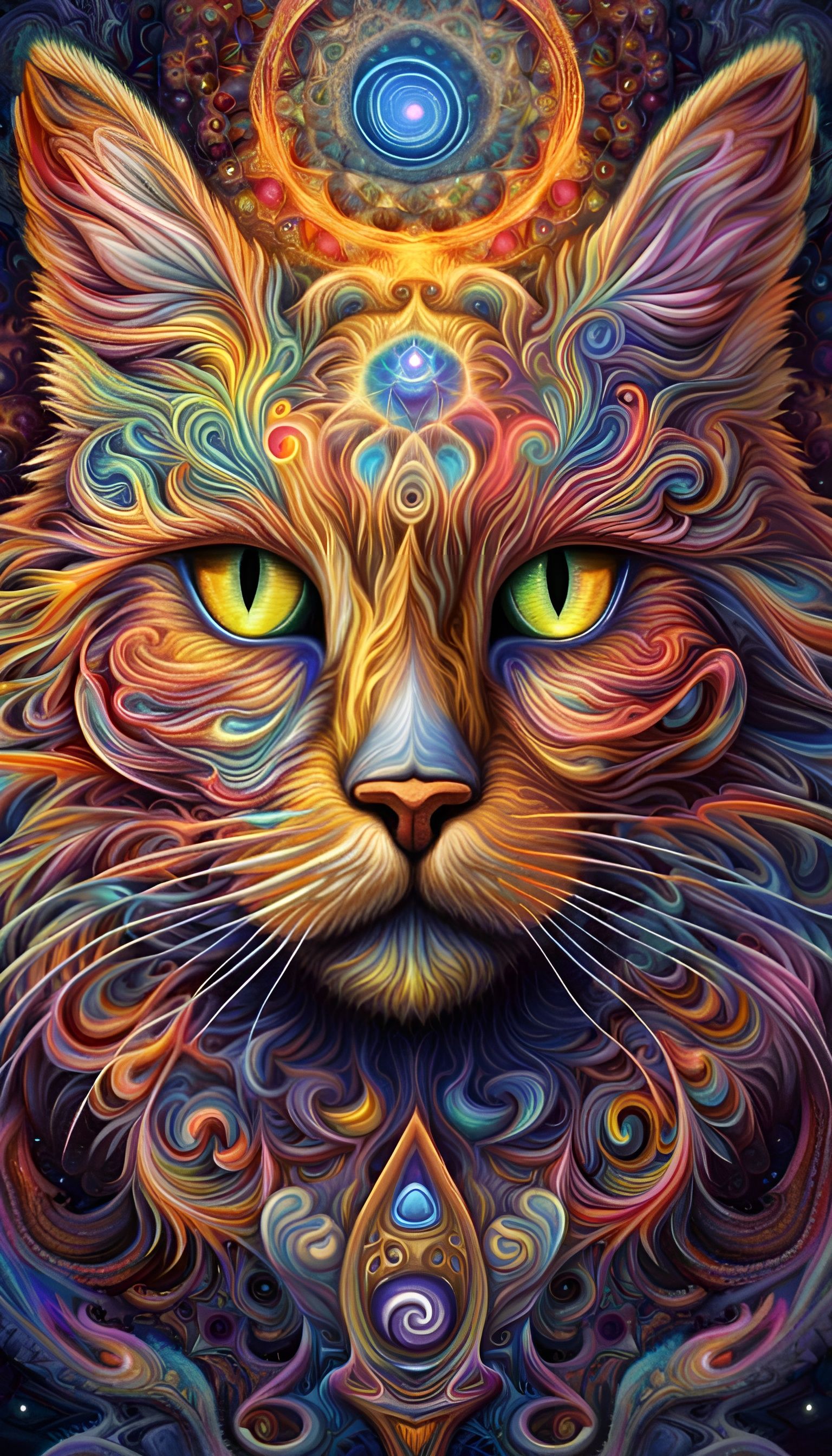 Psychedelic Cat Chakra Meditation in Fractal Style
