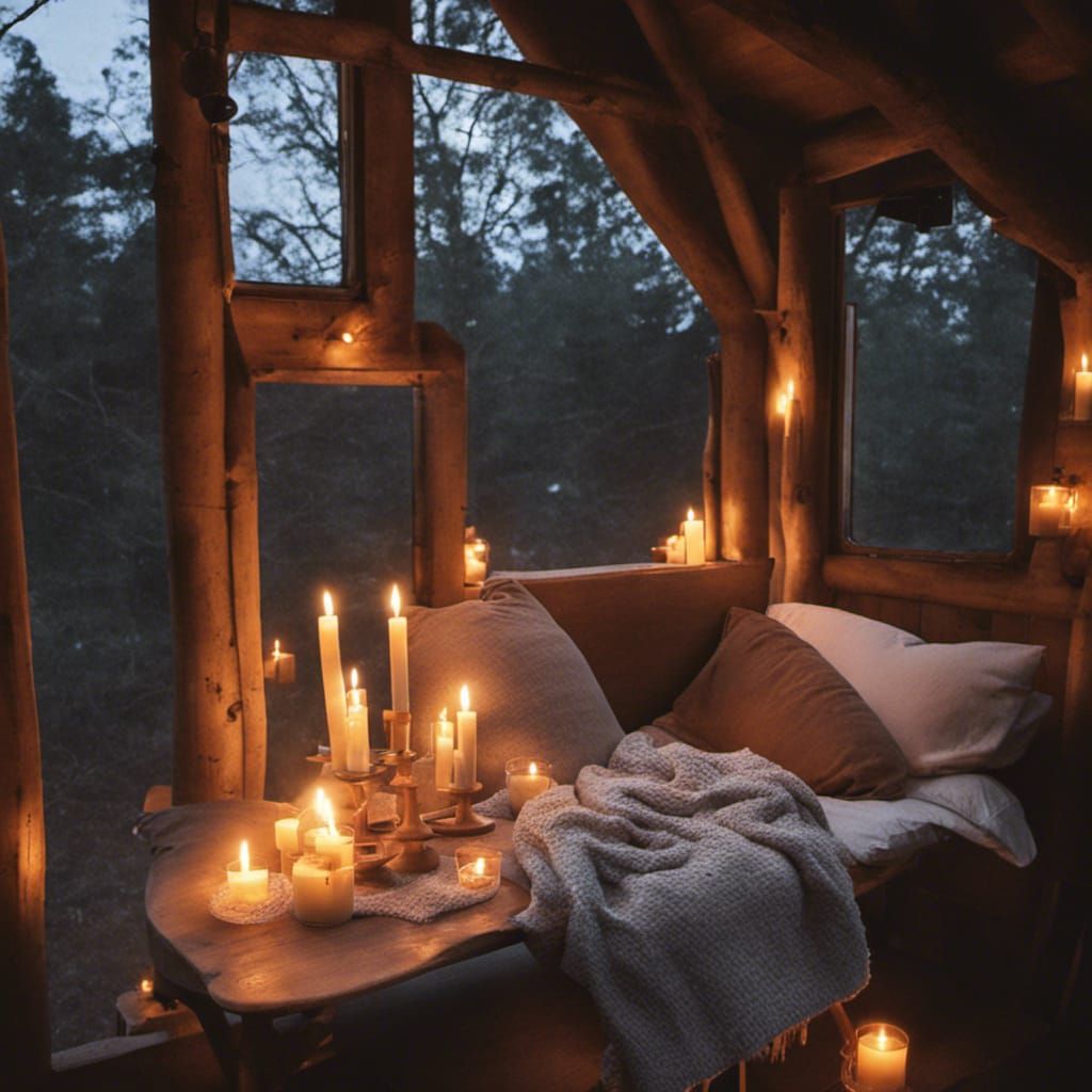 Candlelight Illuminates a Cozy Treehouse Interior