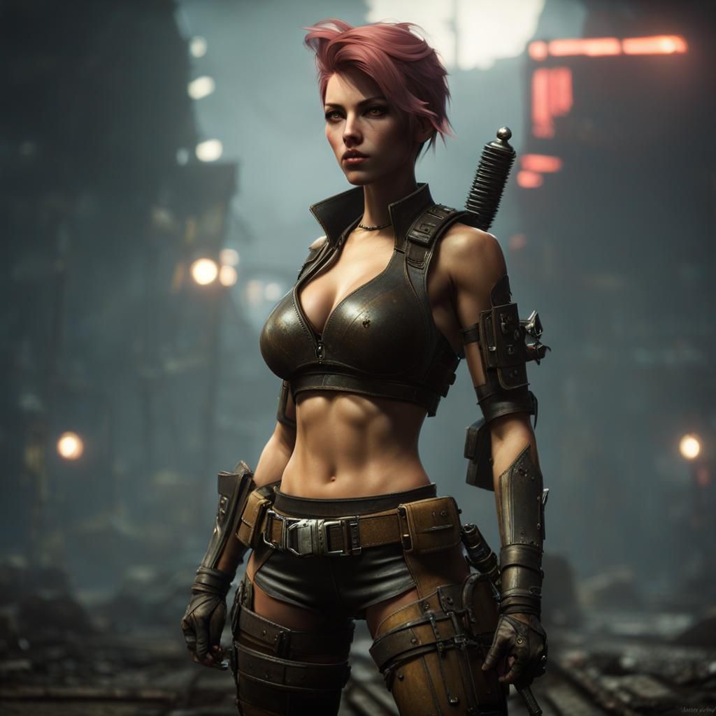 Punk Girl Action Pose in Retro Style