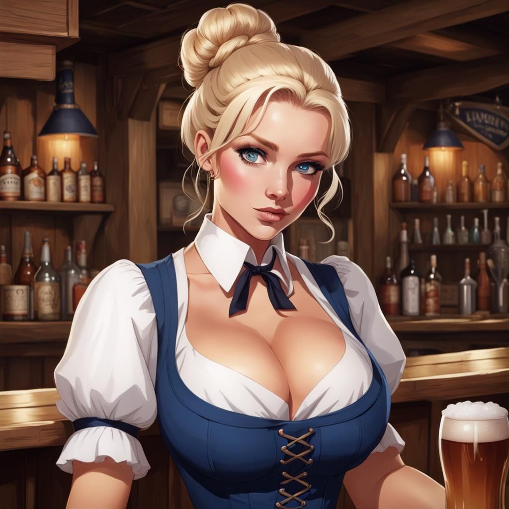 Barmaid in Tavern with Blonde Hair