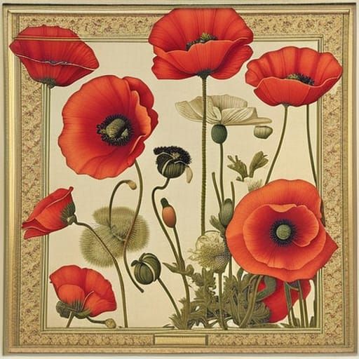 Poppy Botanical Chart in Vintage Scrapbook Style