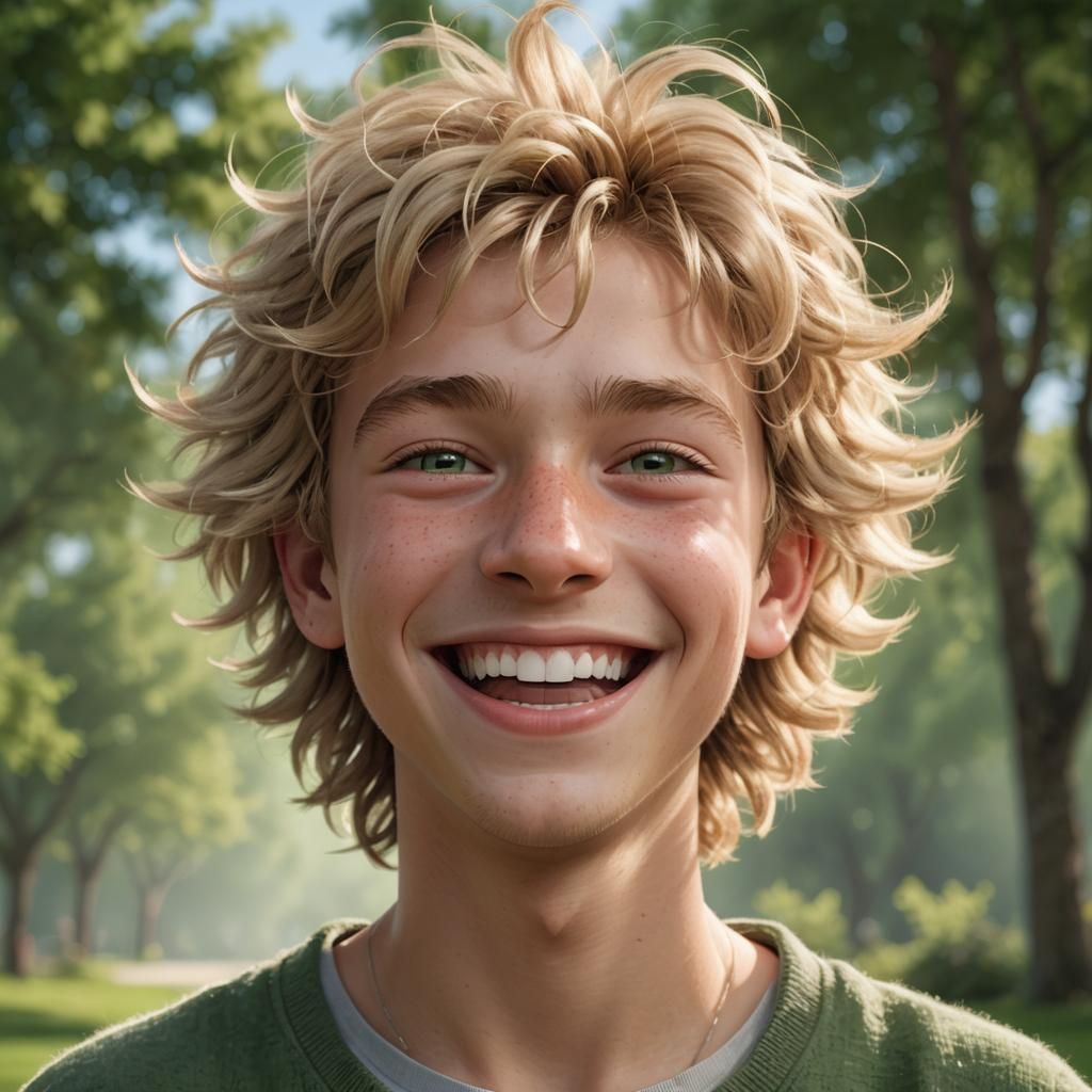 Laughing Blond Teen: CGI Cartoon Portrait