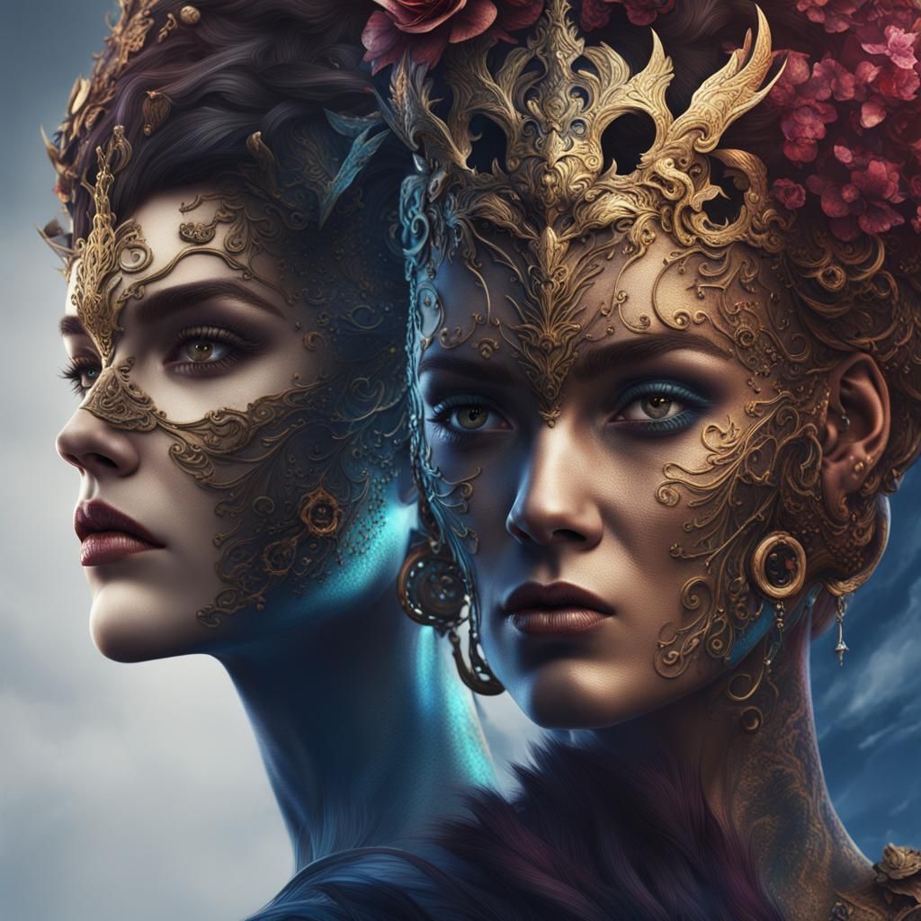 Fantastical Two-Faced Woman in Detailed Matte Painting