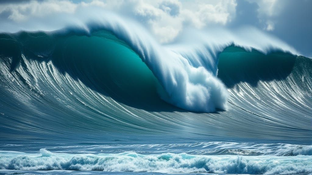 Colossal Waves Crash Against Turbulent Skies