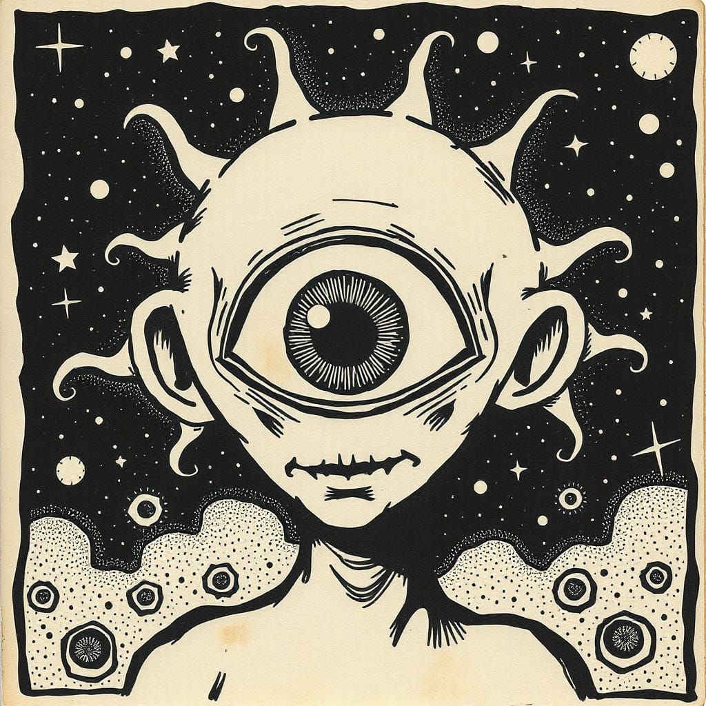 Gritty Eyeball Alien in Cosmic Hellscape