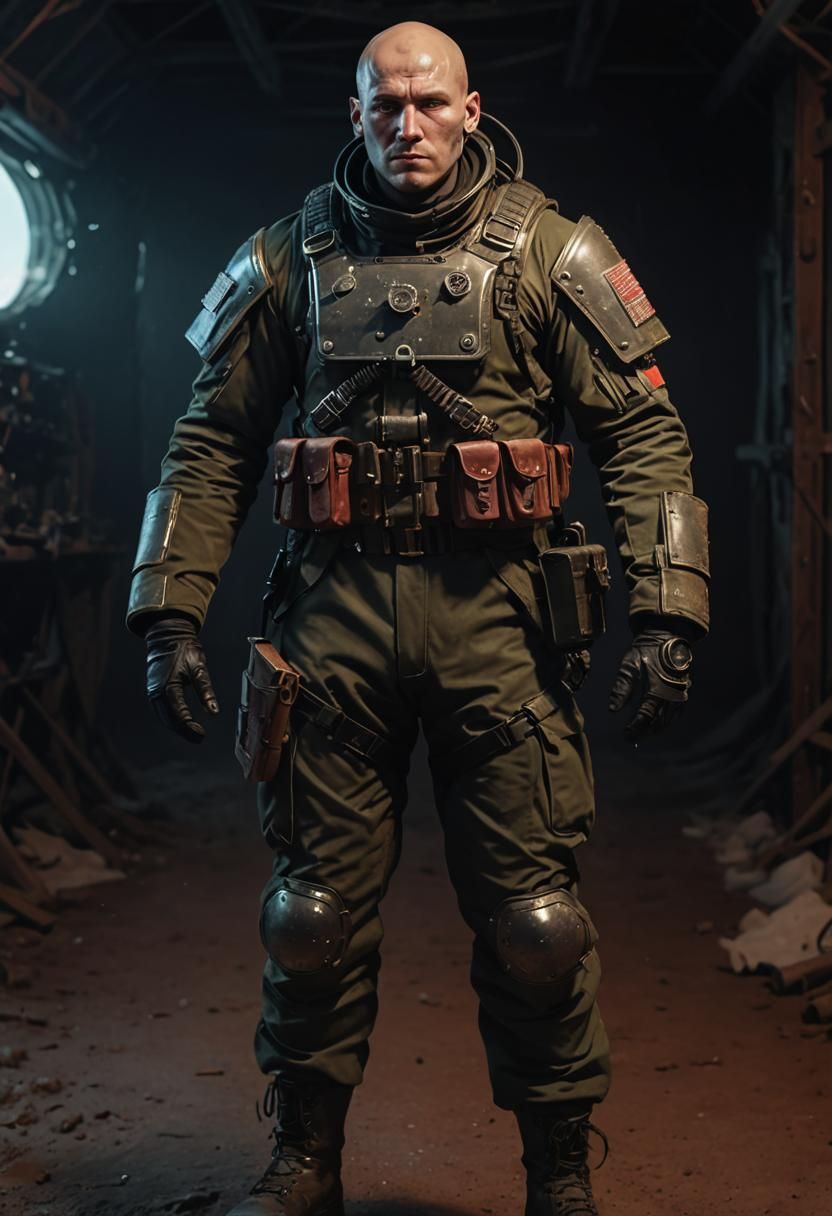 Cyborg Soldier with Cybernetic Eye in Snowy Steppe