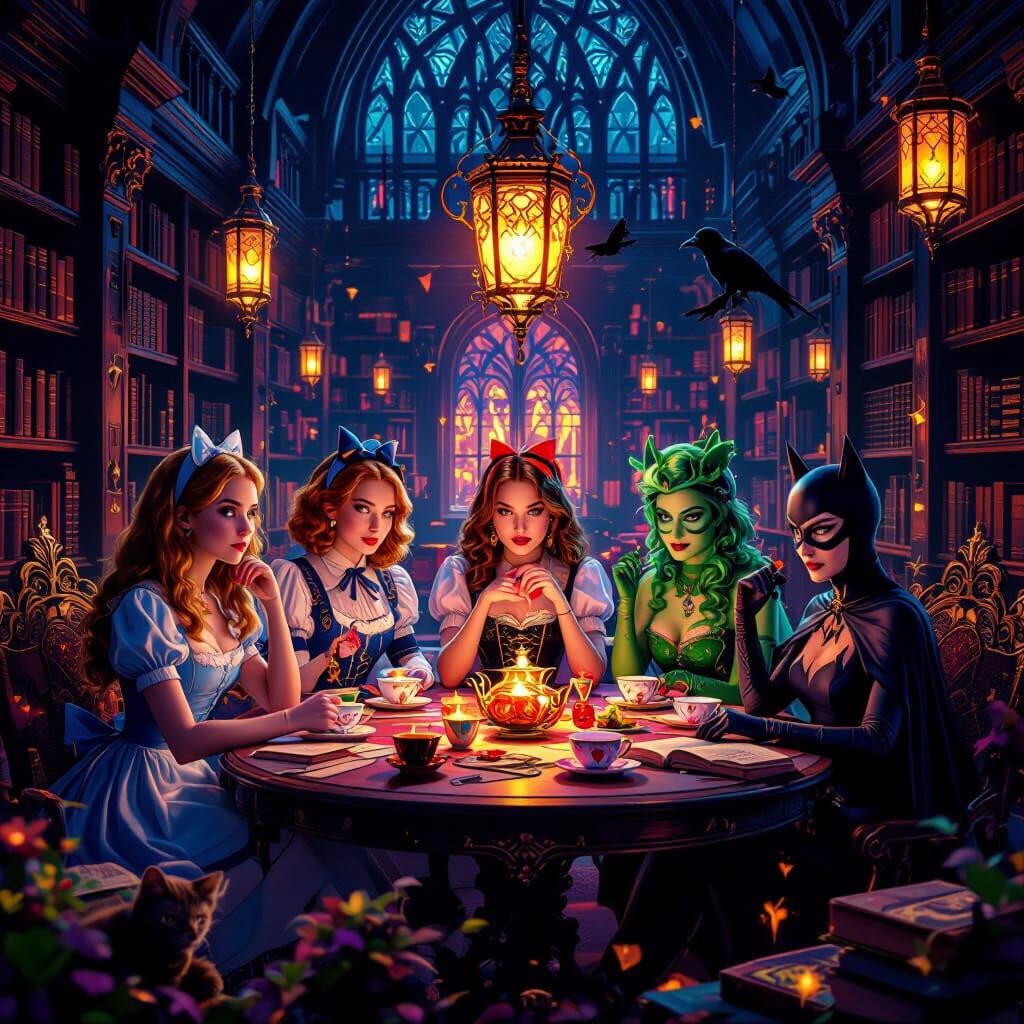 Fantasy Book Club in Gothic Library