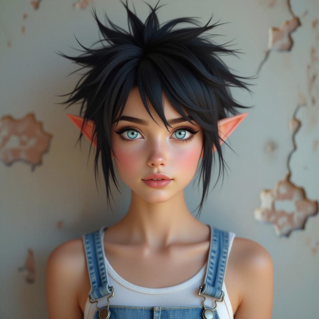 Fairy-like Teenager in Denim, Photorealistic Style