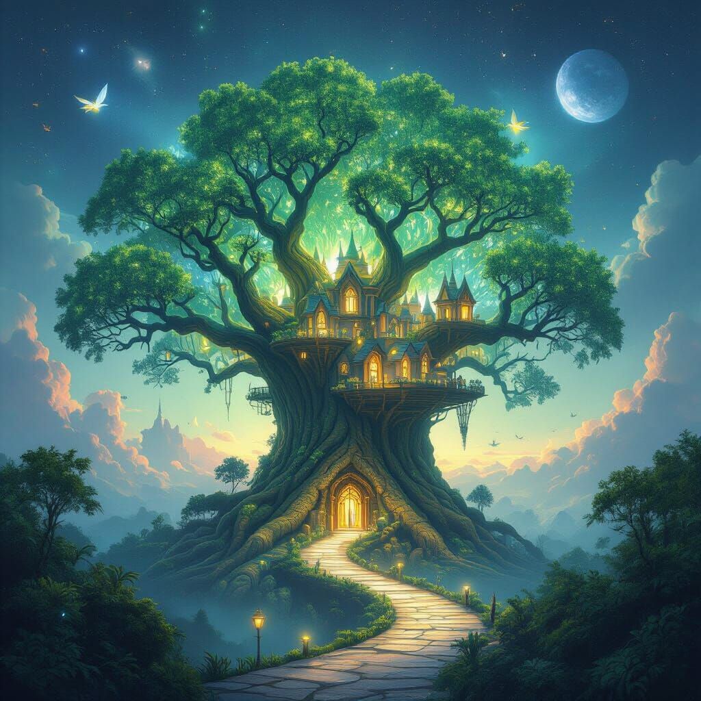 Bioluminescent Tree City on Alien Planet