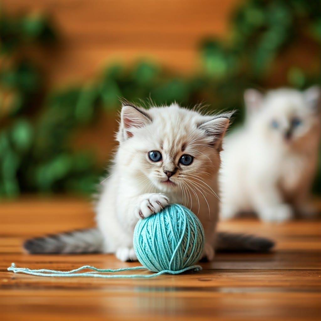 Fluffy Kittens Play in Sun-Drenched Studio