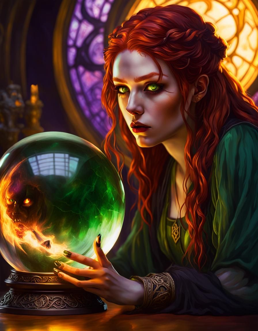 Red-Haired Girl and Shadow Demon, Dark Fantasy Art