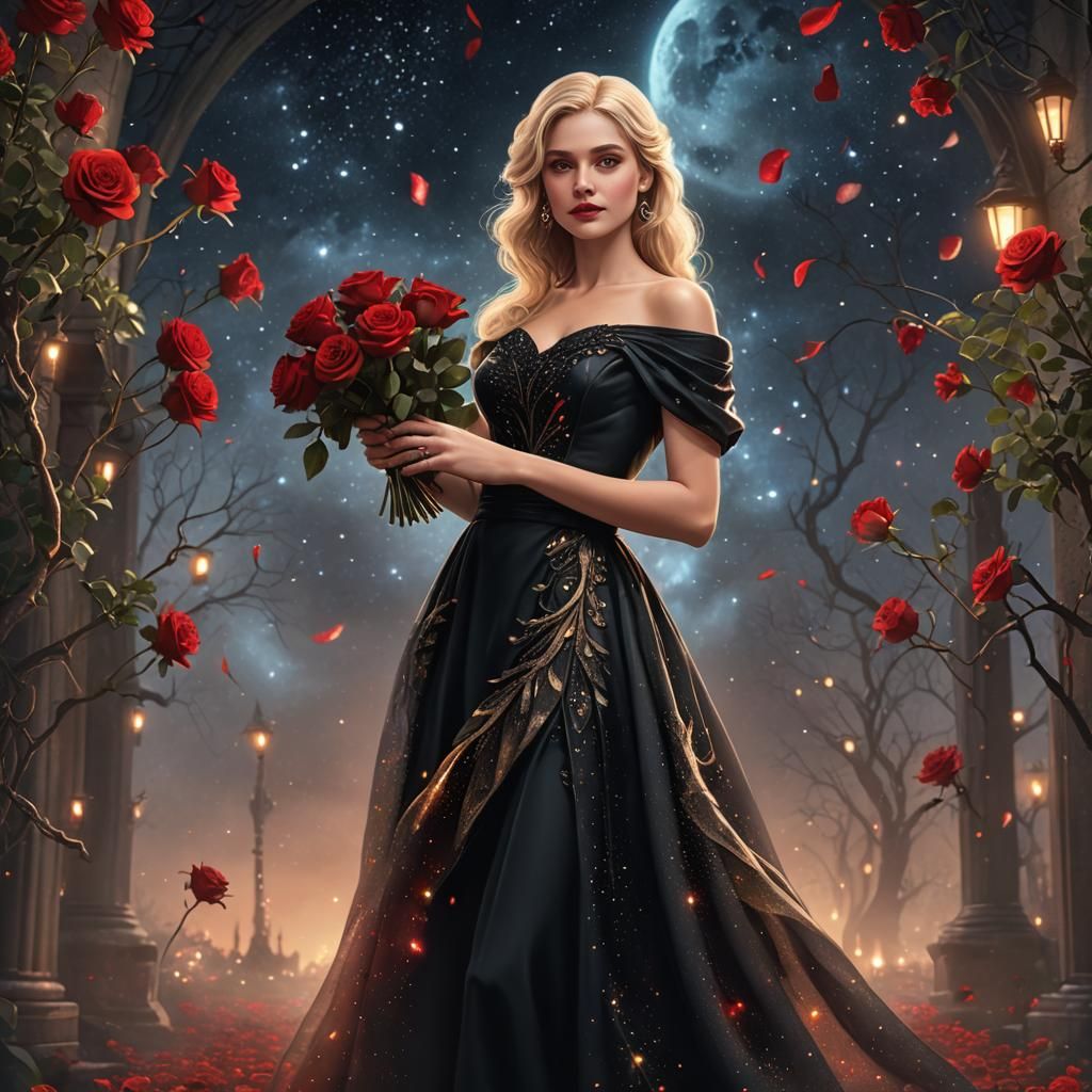Blond Woman with Red Roses: Digital Matte Painting