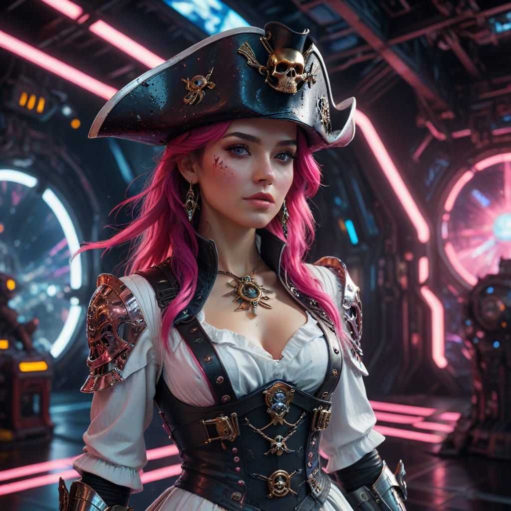 Lady Pirate in Captain's Hat: Cinematic Sci-Fi Art
