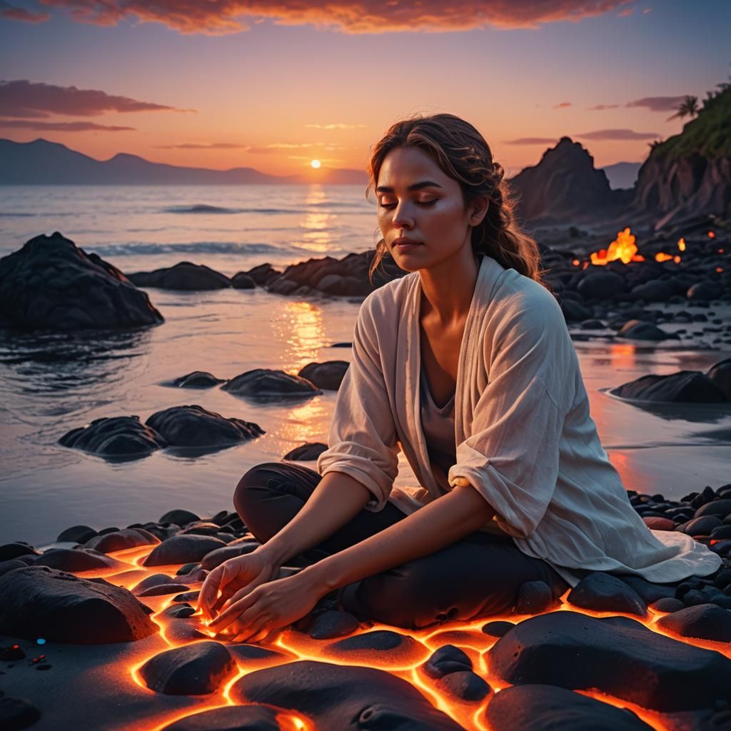 Serene Sunset Massage with Glowing Lava Stones