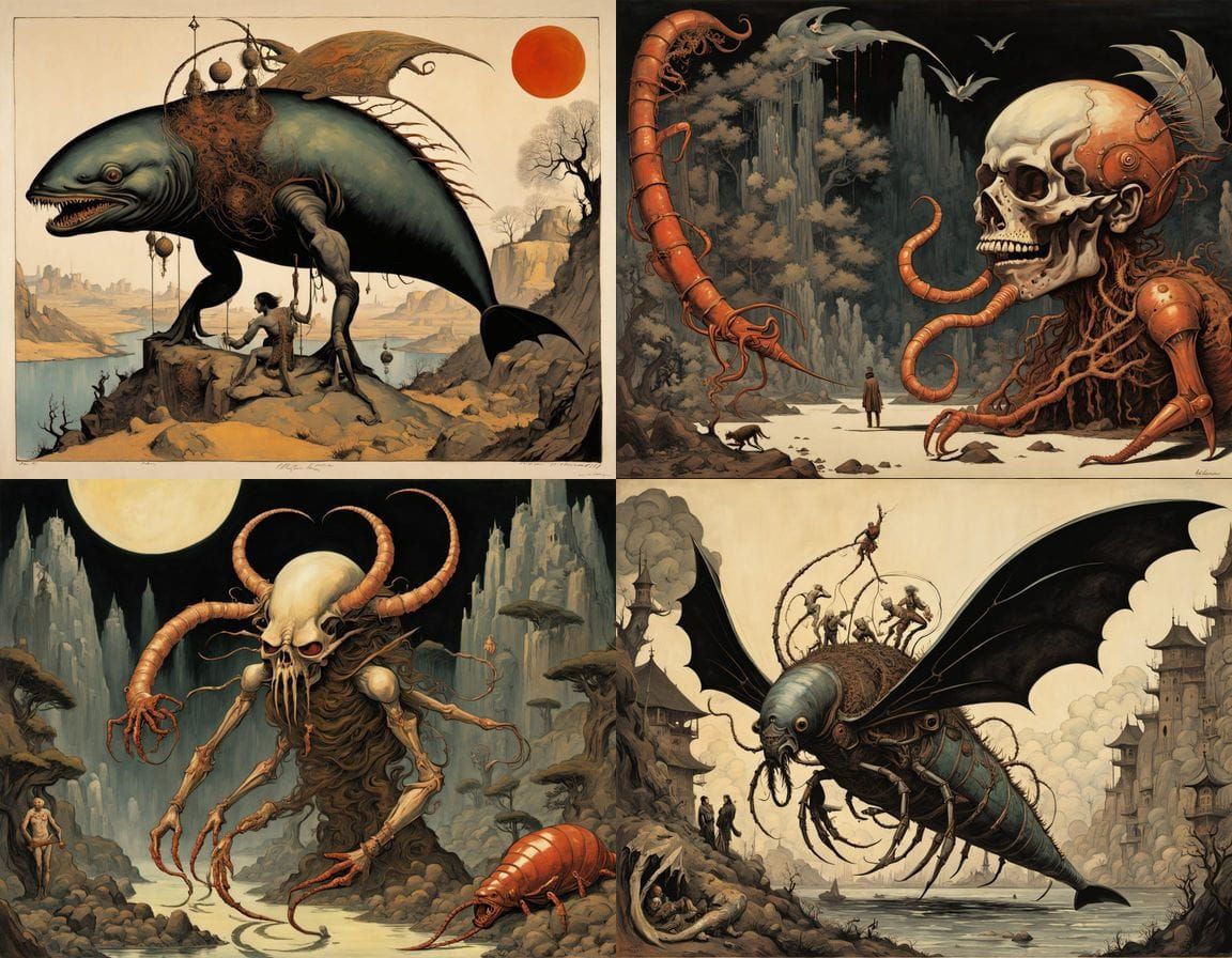 Surreal Indian Man Serves Bizarre Meal in Oil Painting Style