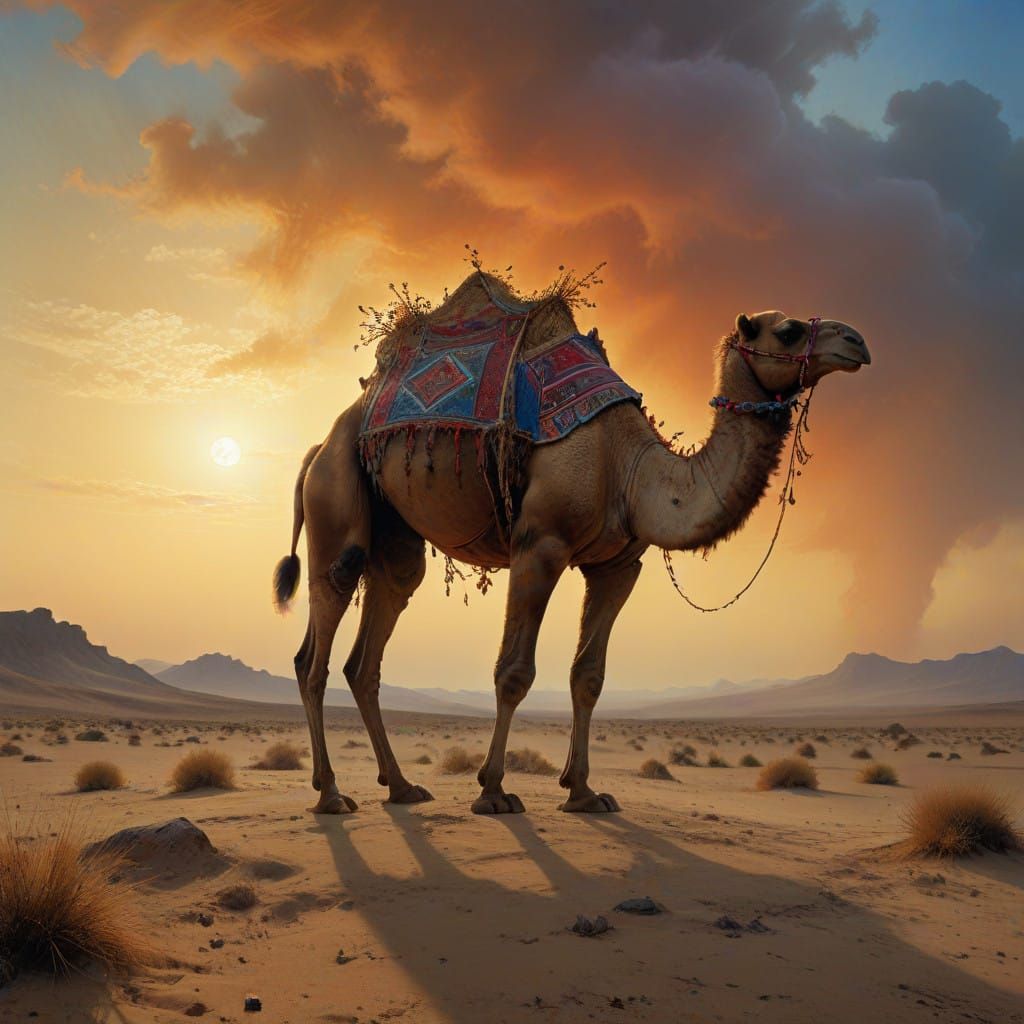 A Heavily-Laden Camel Teeters on the Brink in Middle Eastern...