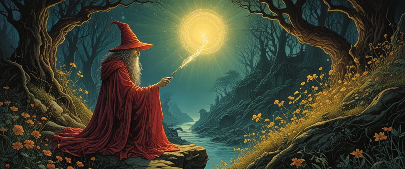 Eerie Sunlight Illuminates Wizard and Lady in Digital Matte ...