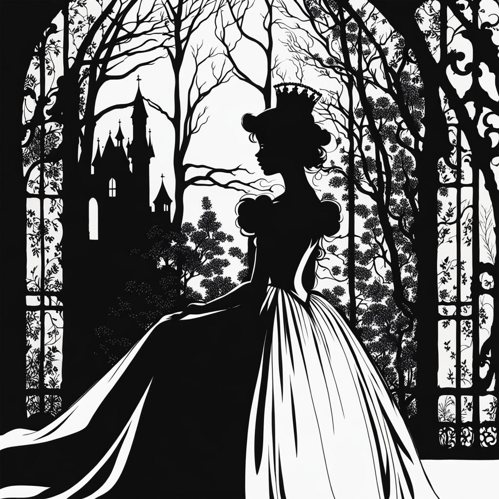 Silhouette of a Princess in Rackham Style