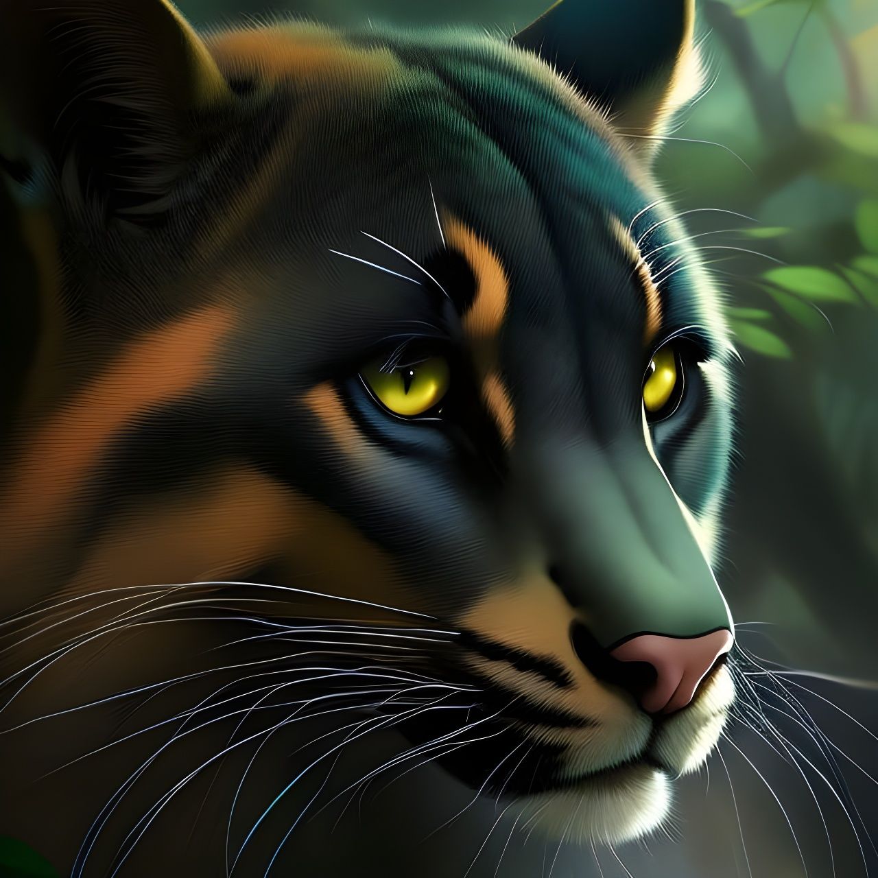 Cute Baby Panther Portrait in Dark Forest