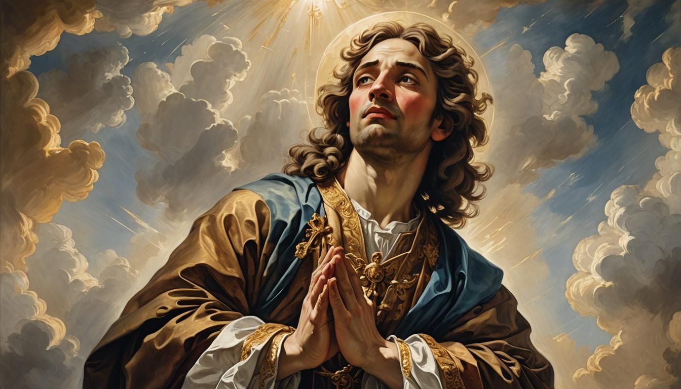 Baroque Portrait of Praying Figure in Divine Light