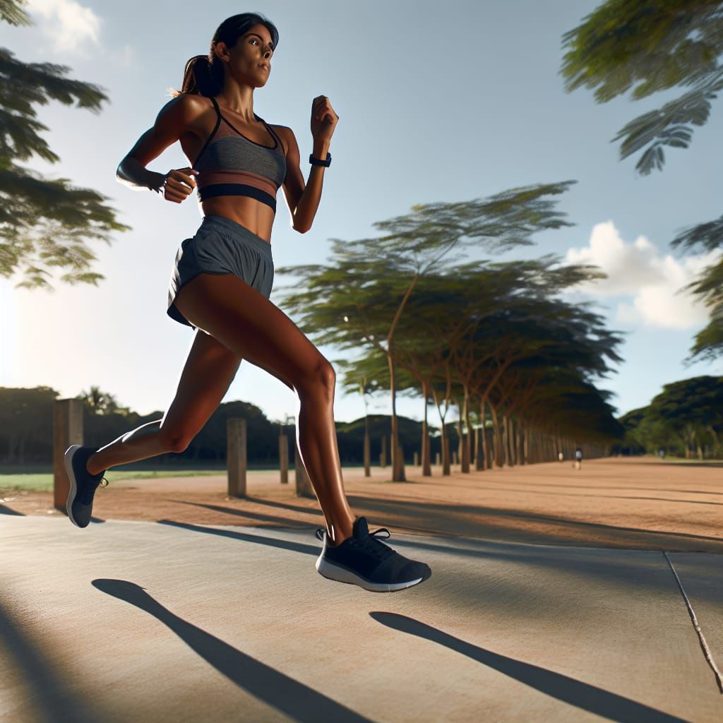 Hispanic Woman Jogging in Natural Landscape