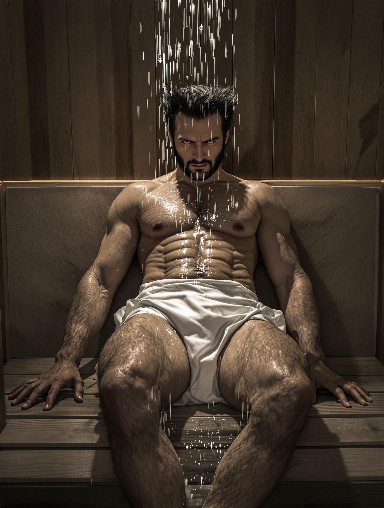 Wolverine in Trompe-l'œil Sauna Scene, Finnis Bathhouse