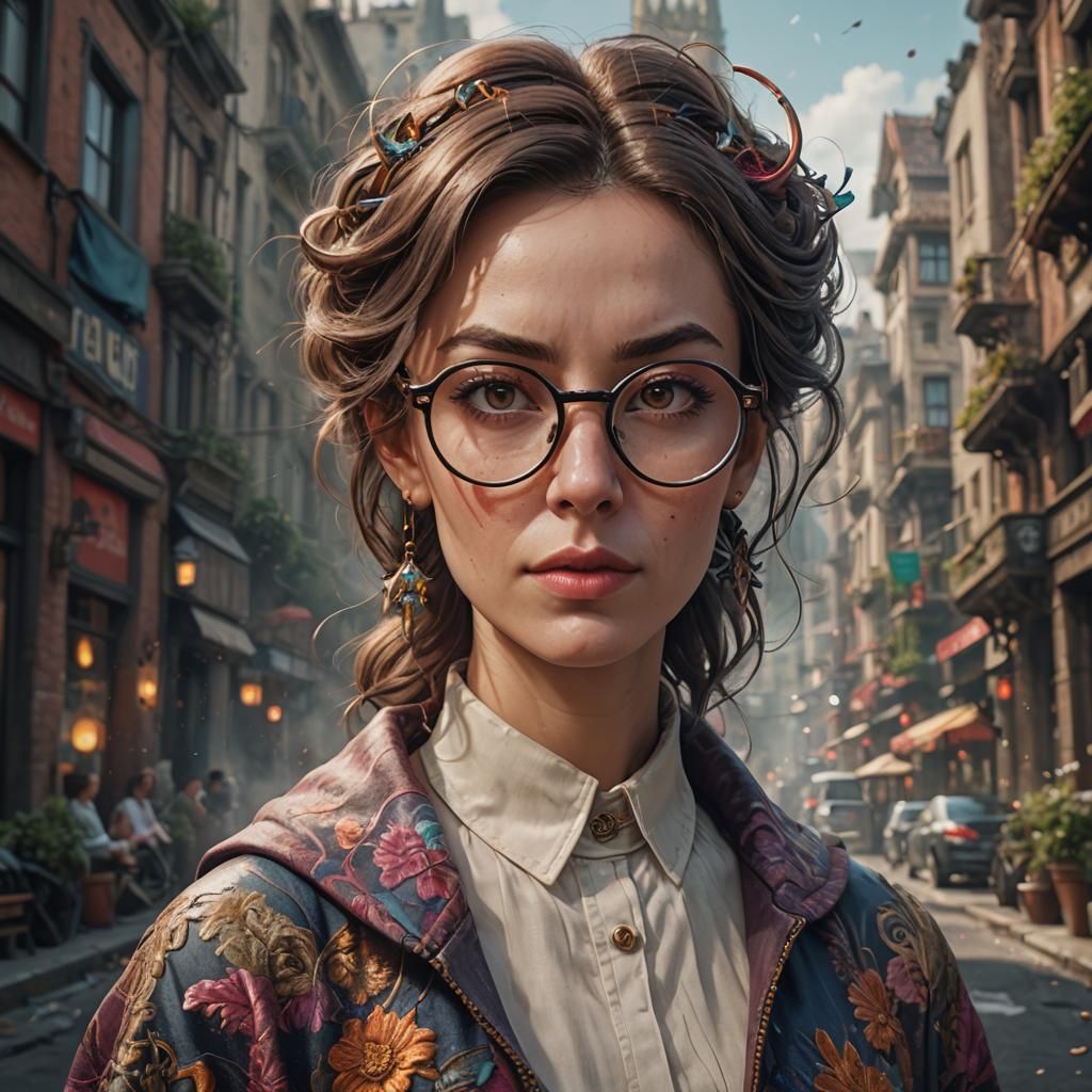 Detailed Portrait of Woman with Big Glasses