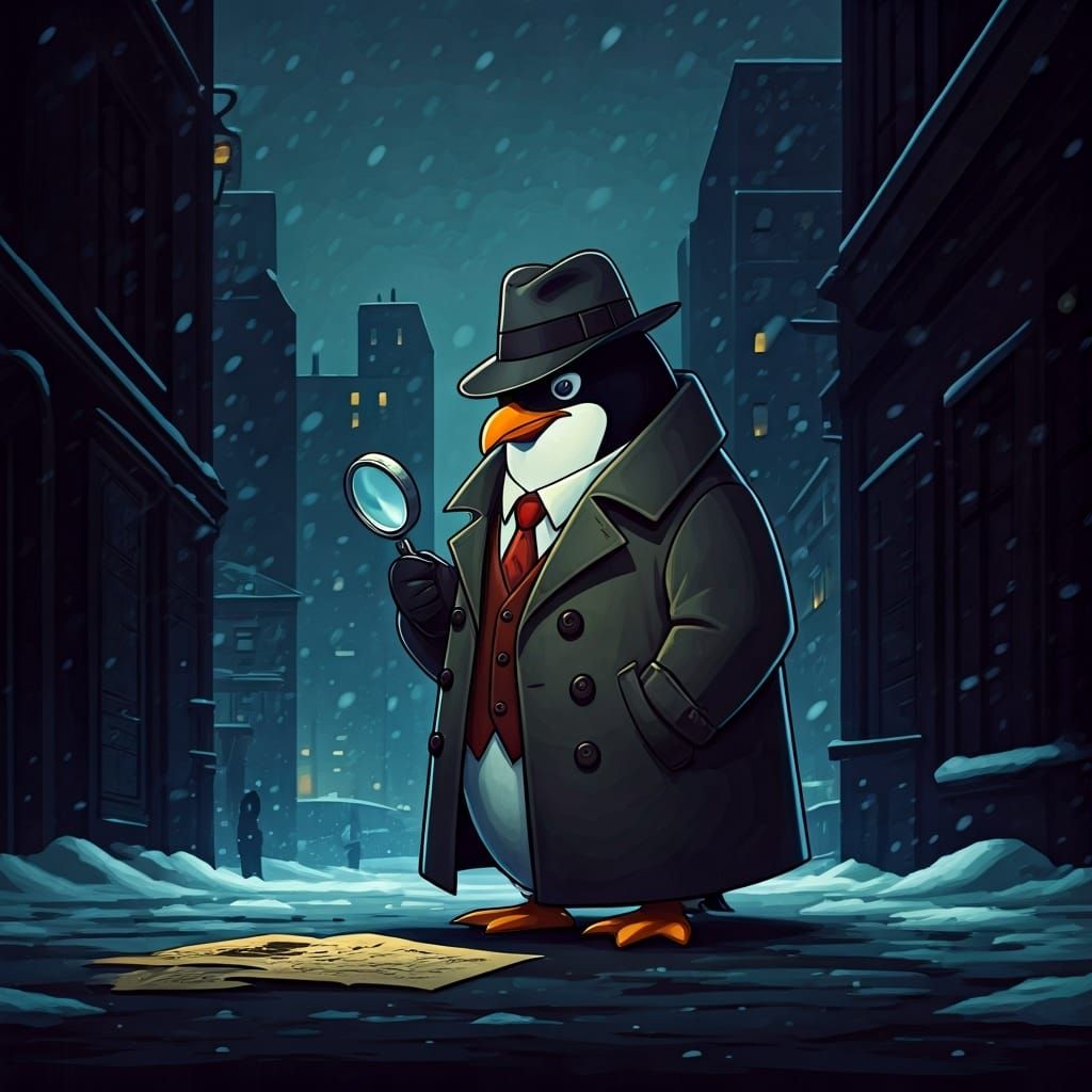 Cartoon Penguin Detective in Noir City