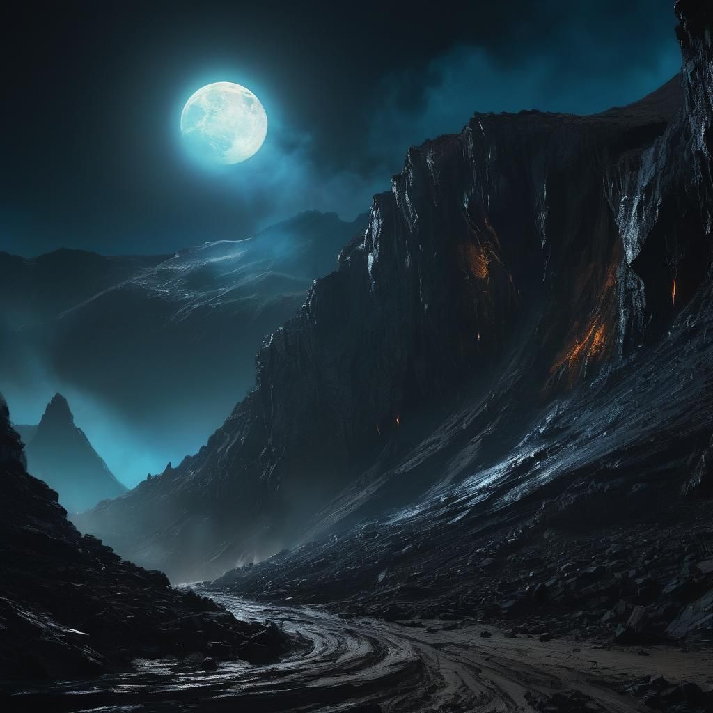 Black Moon Over Mystical Landslide: Fantasy Matte Painting