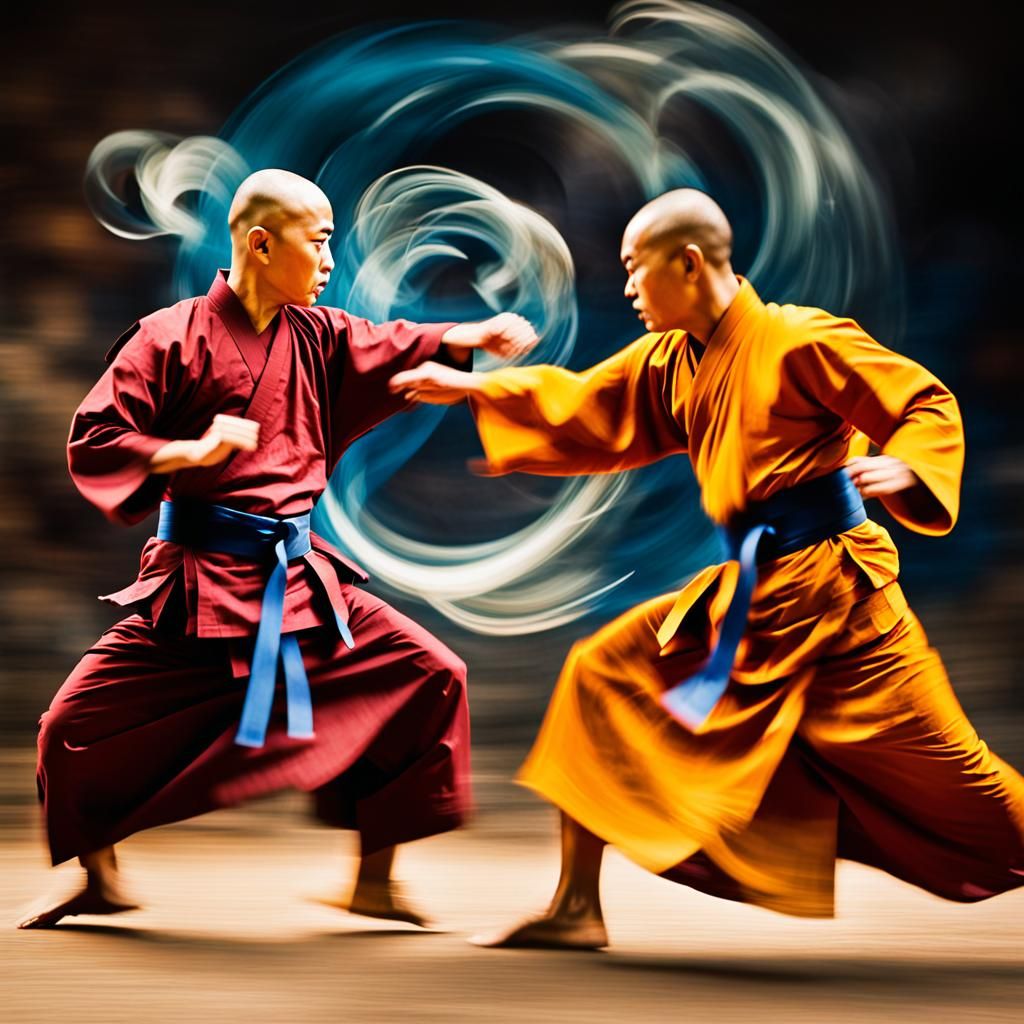 Monks in Martial Arts with Motion Blur