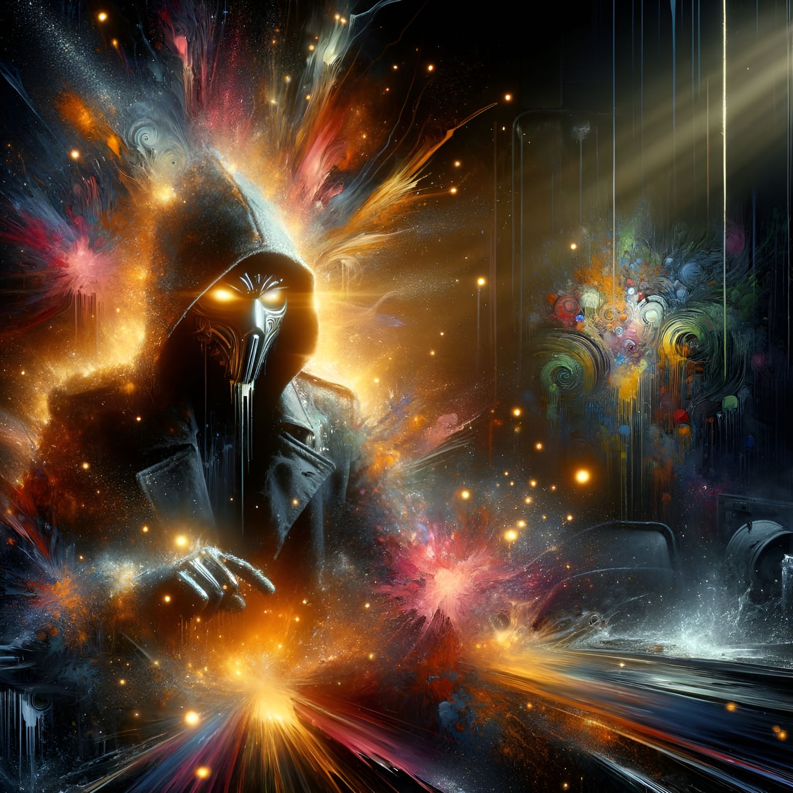 Masked beauty that illuminates in a dark place <lora:Masked Affliction:1.0> <lora:Little flowers:1.0> <lora:NC Hyperreal...