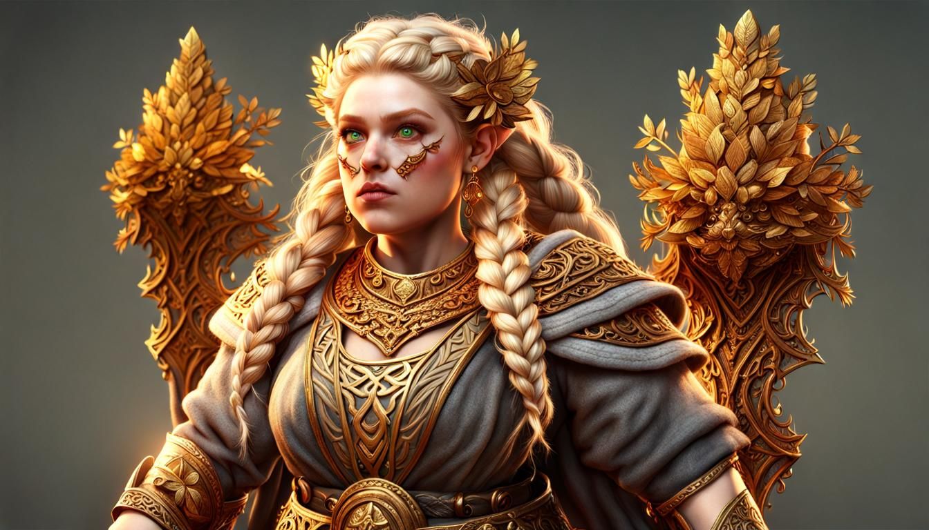 Plus-Sized Dwarf Druid Portrait in Hyperreal Fantasy Style