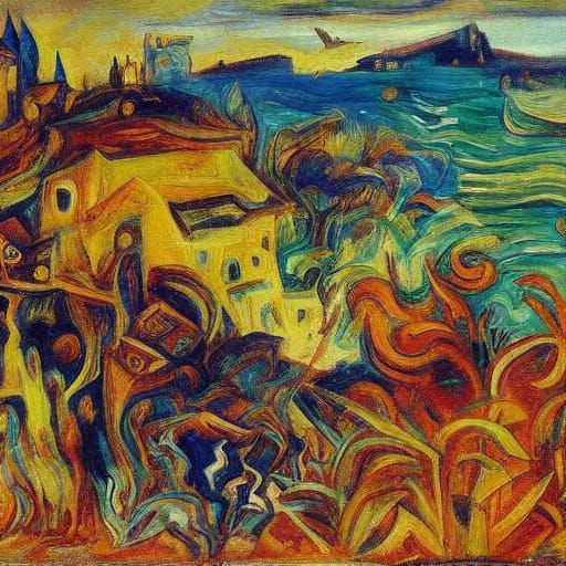 Mouse Stealing Grain in Expressionist Style