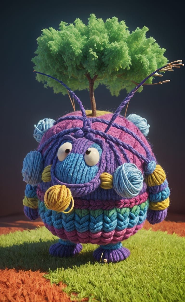 Cute Knitted Turtle in Candy Art Style