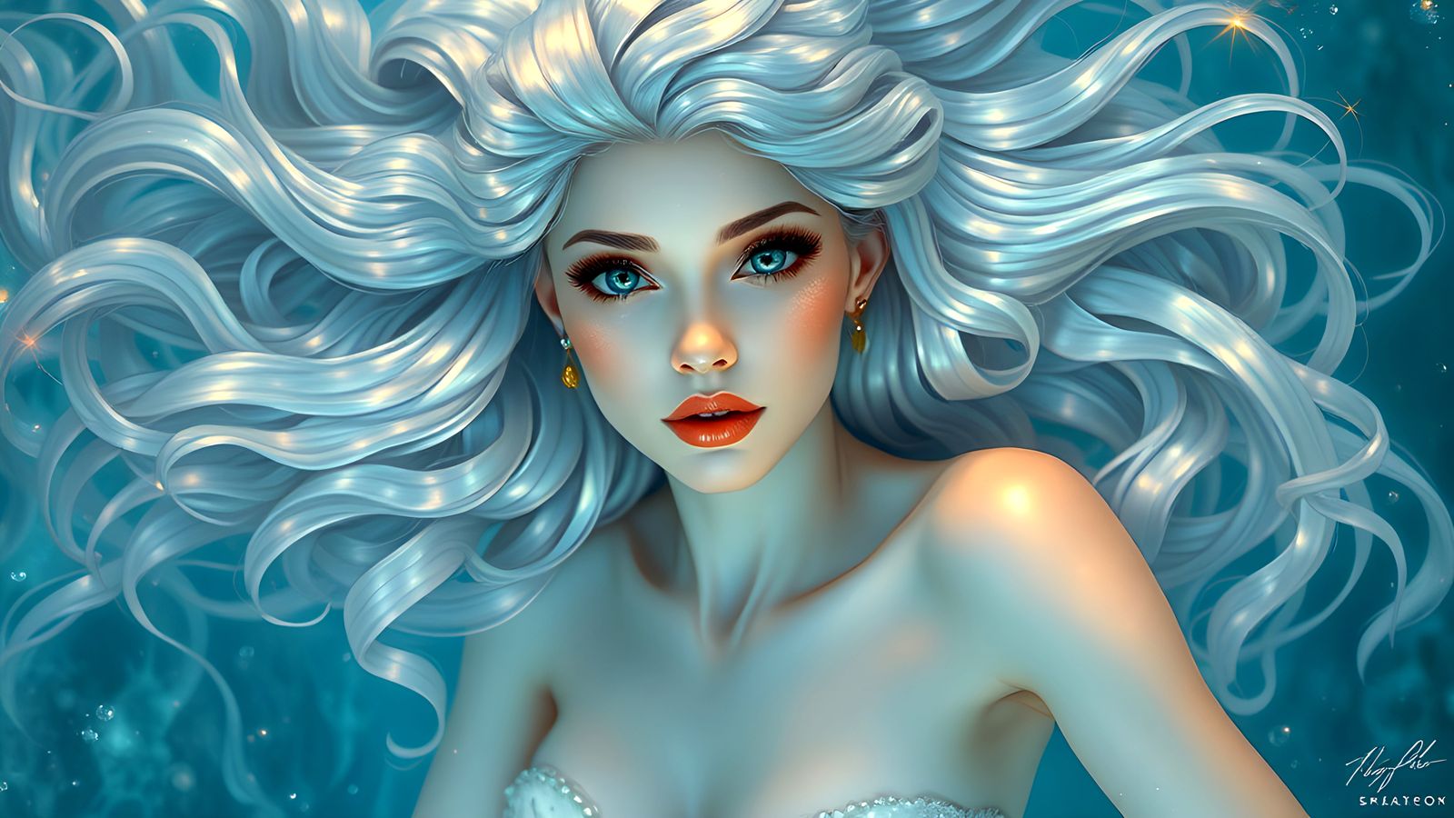 Surreal Mermaid Goddess Emerges from Enchanted Ocean in Poli...