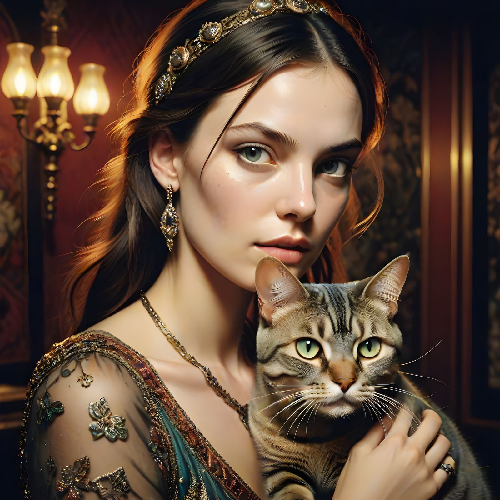 Young Woman With Cat