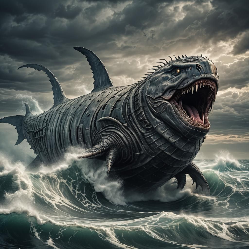 Hyperrealistic Leviathan Emerges from the Ocean