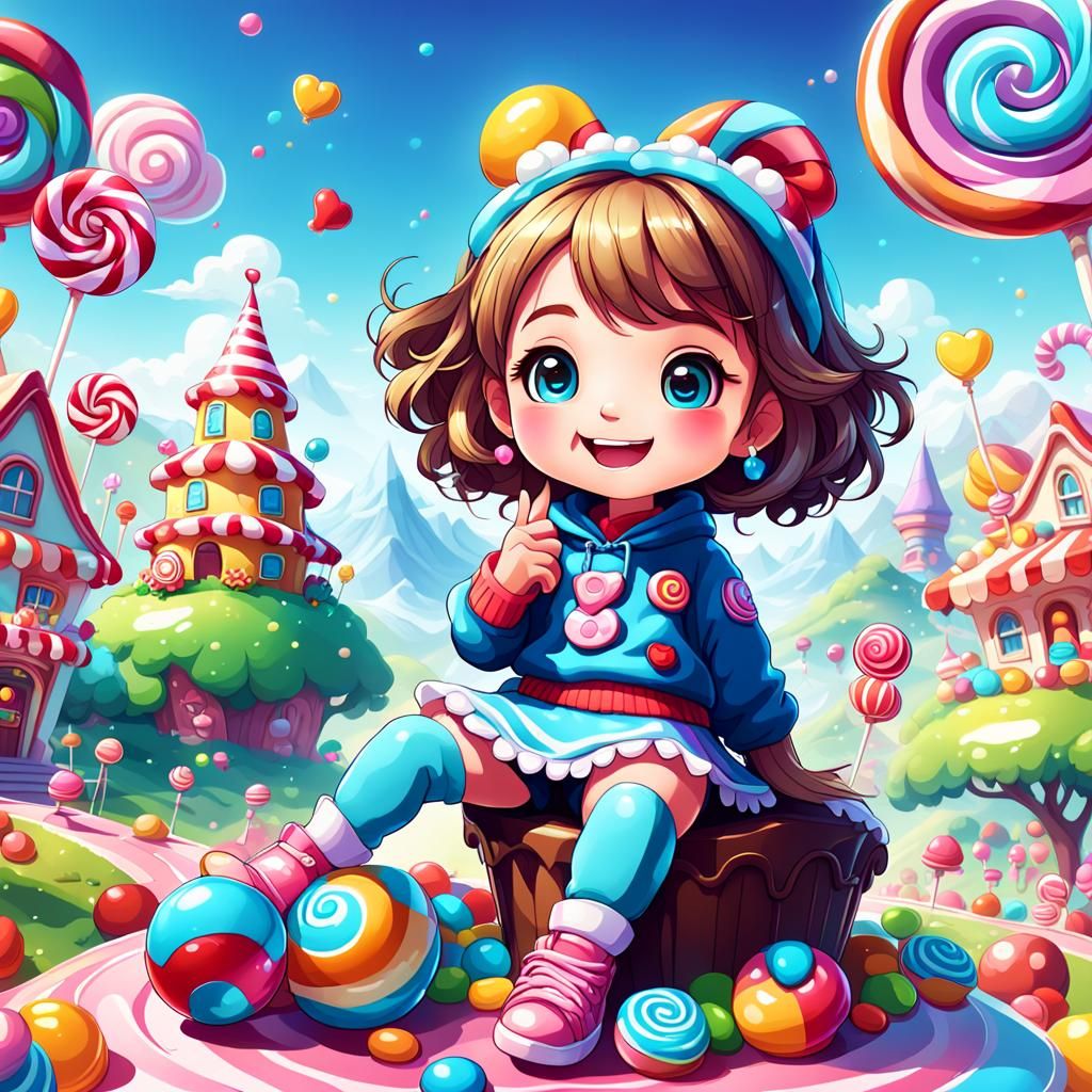 Chibi Character in Detailed Candy Art Style