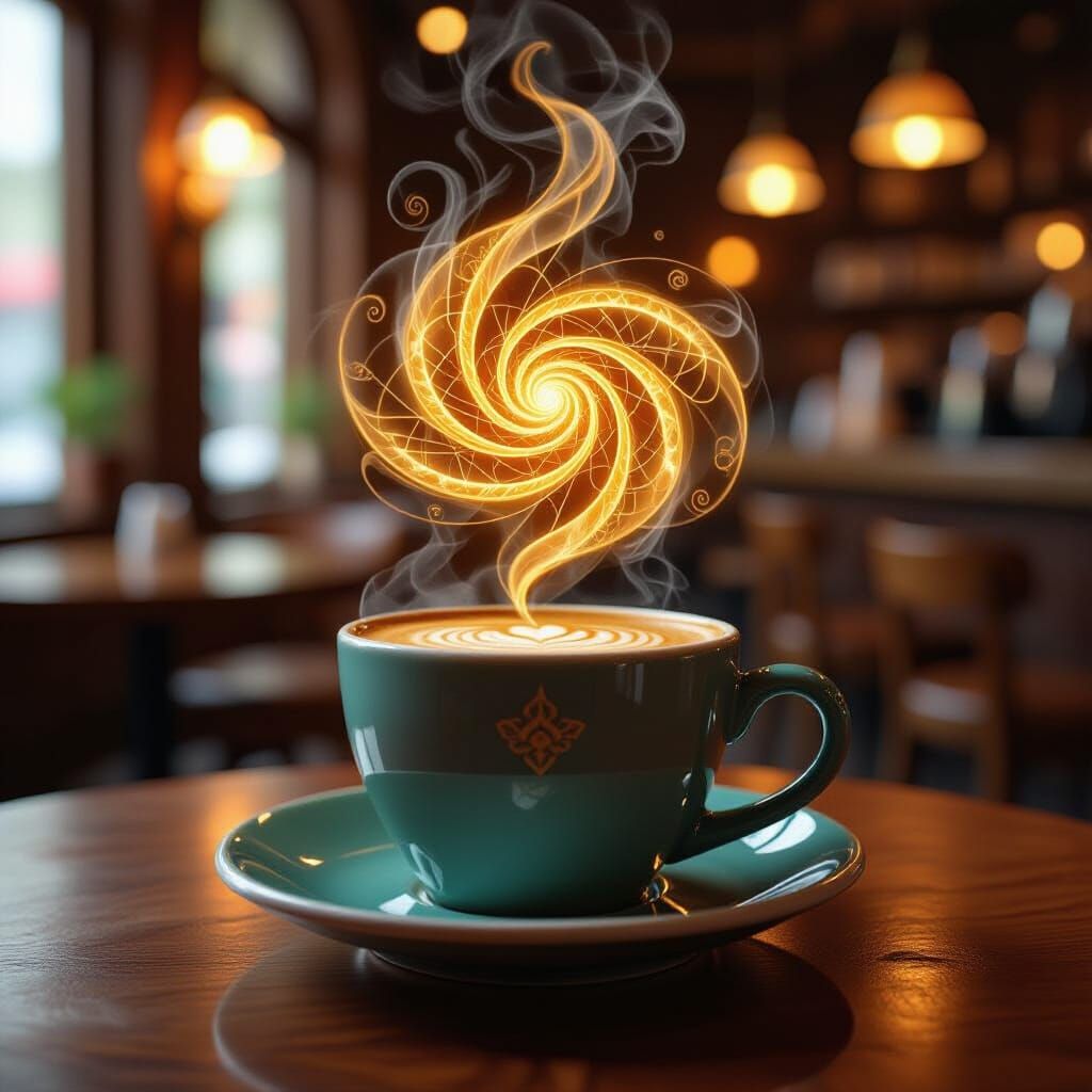 Kaleidoscopic Coffee Vortex in Luxurious Cafe