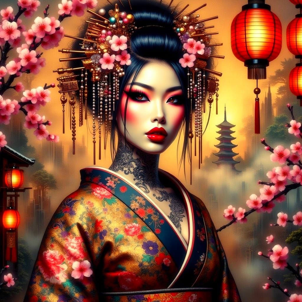 Geisha Goddess in Asian Punk Style