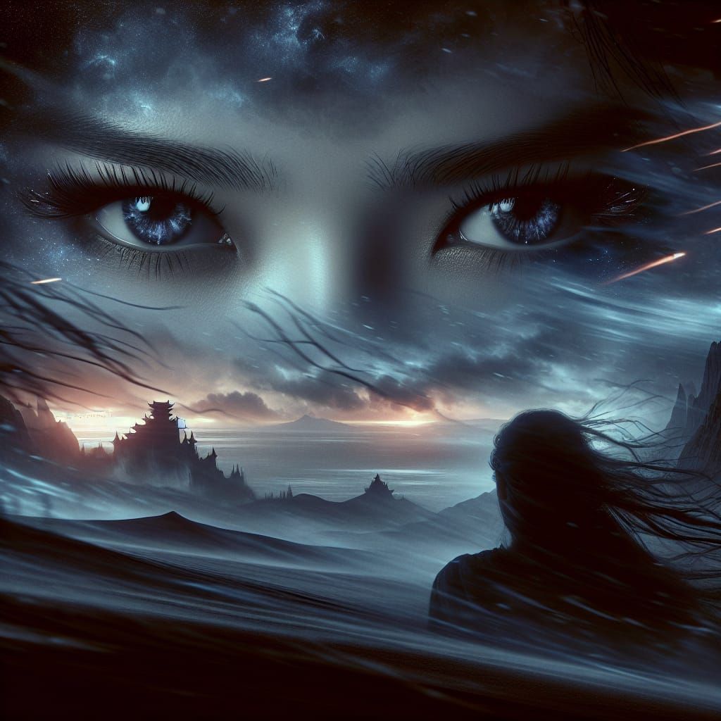 Dramatic Woman's Eyes Before an Abyss, Hyperrealistic Digita...