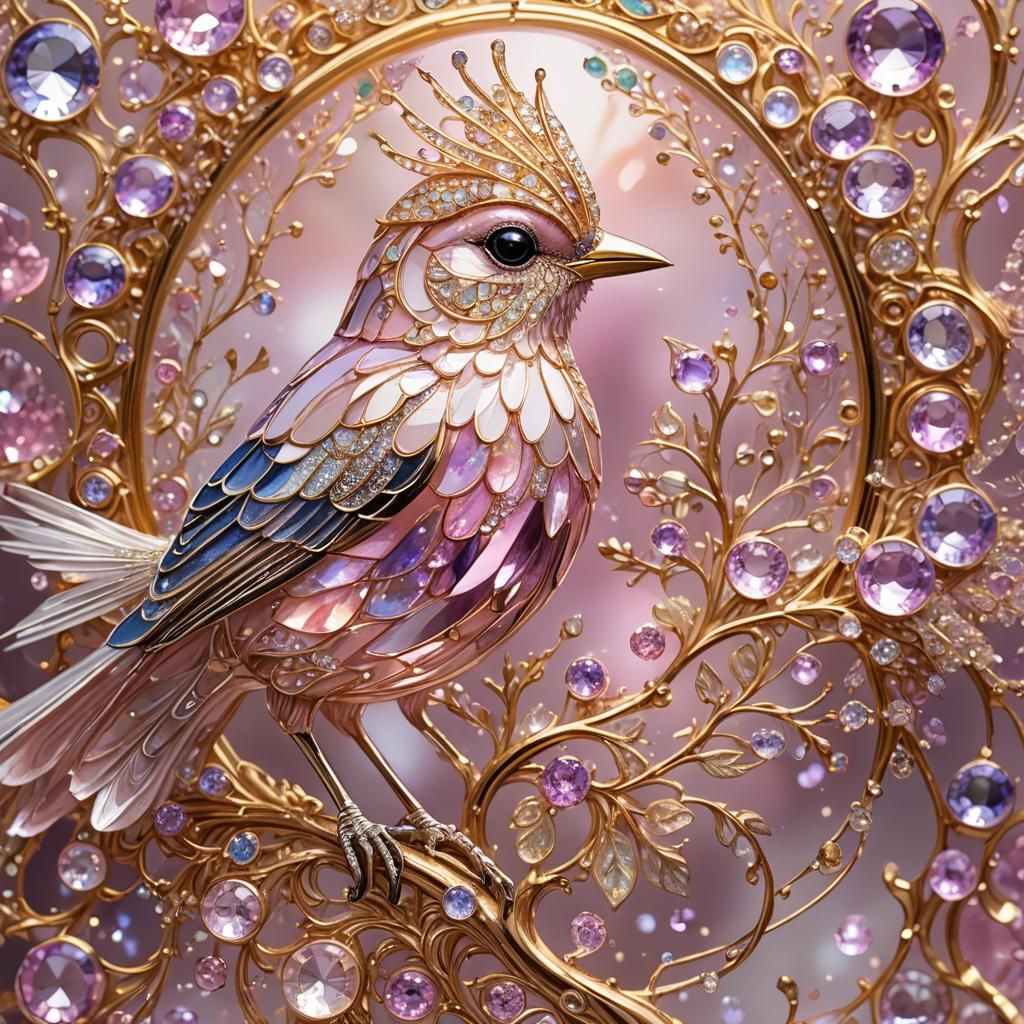 Pink Sapphire Bird Portrait with Rainbow Light