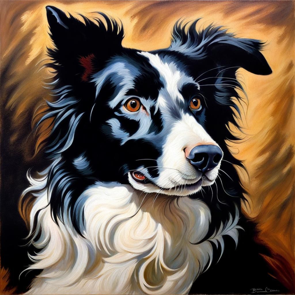Border Collie Portrait in Chiaroscuro Painting
